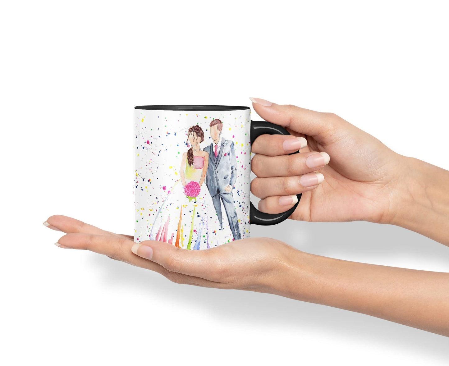 Vixar Wedding Mr and Mrs Bride and Groom Watercolour Art Coloured Mug Cup Gift Birthday Work Office Tea Coffee