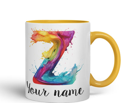 Personalised Letter Z mug, Alphabet cusomized custom Letter Z Monogram watercolour Ceramic Coloured Mug Cup for Tea Coffee Hot brew 330ml 11Oz Gift