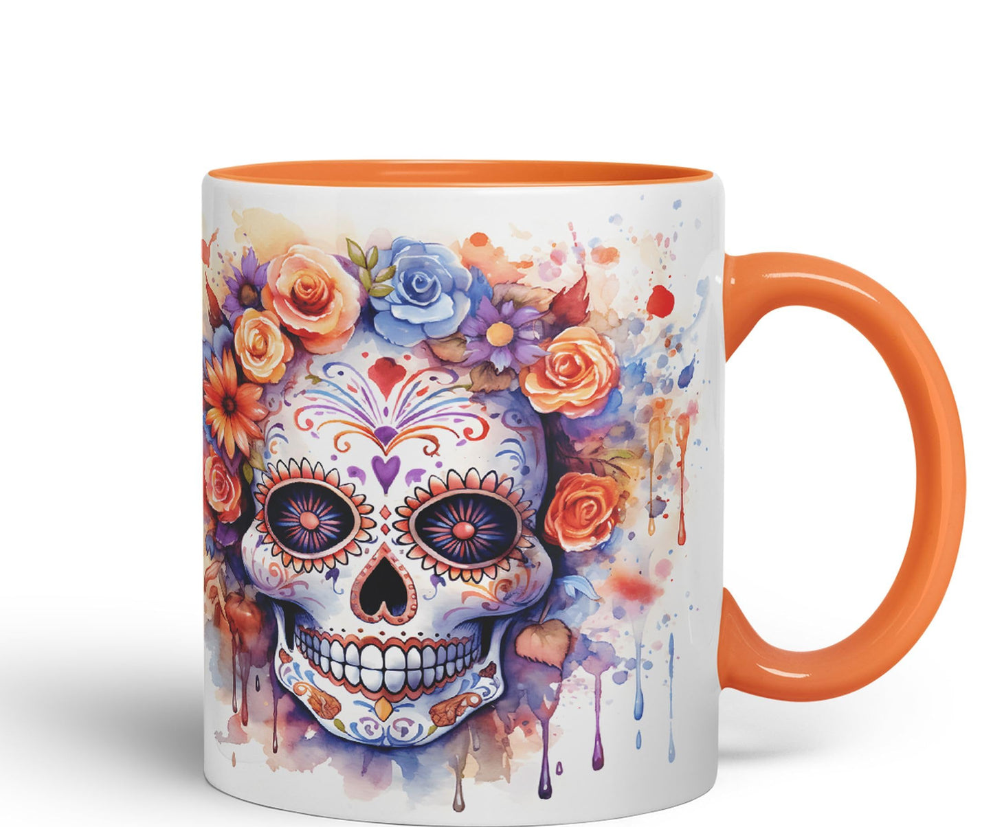 Sugar Skull and Roses Ceramic Coloured Mug Cup for Tea Coffee Hot Brew 330ml 11Oz Gift sk5