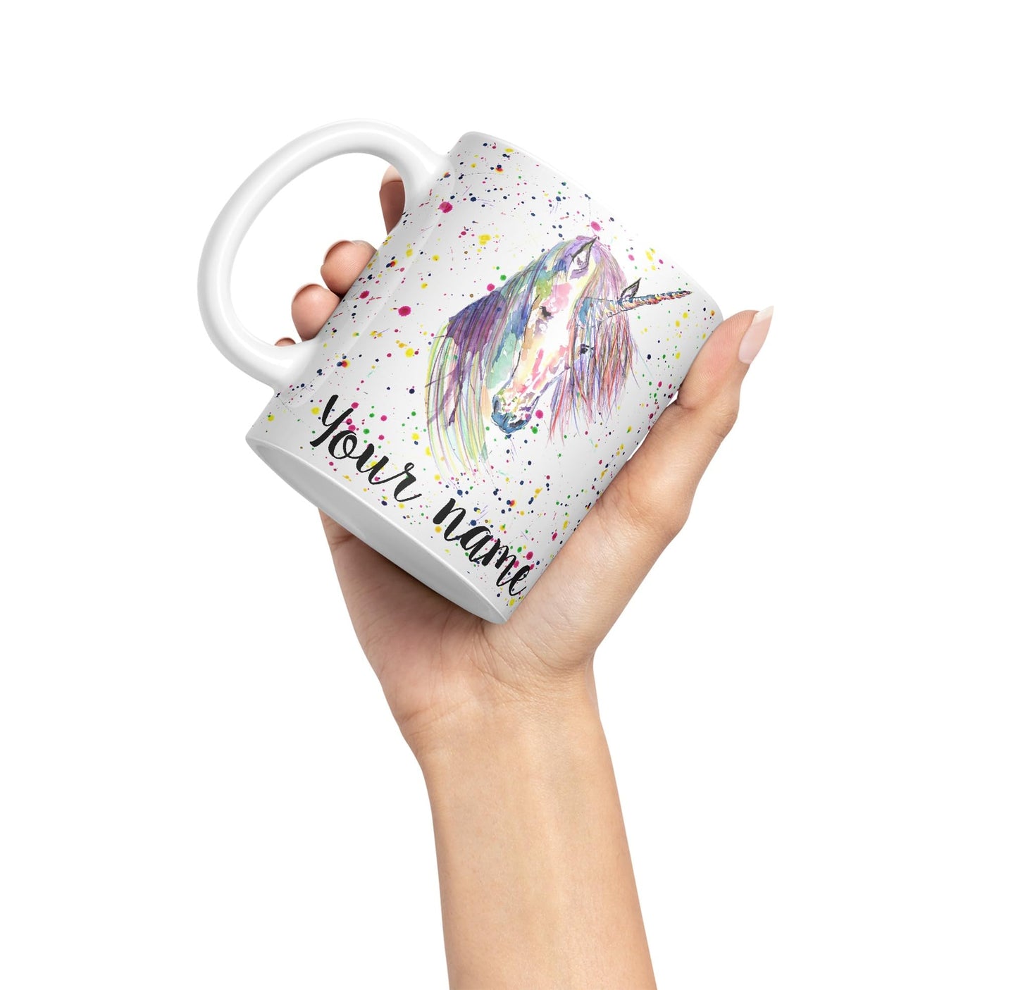 Vixar Personalised with Your Text Unicorn Watercolour Art Coloured Ceramic Mug Cup Gift 330ml 11oz Custom Work Office Tea Coffee (O2)