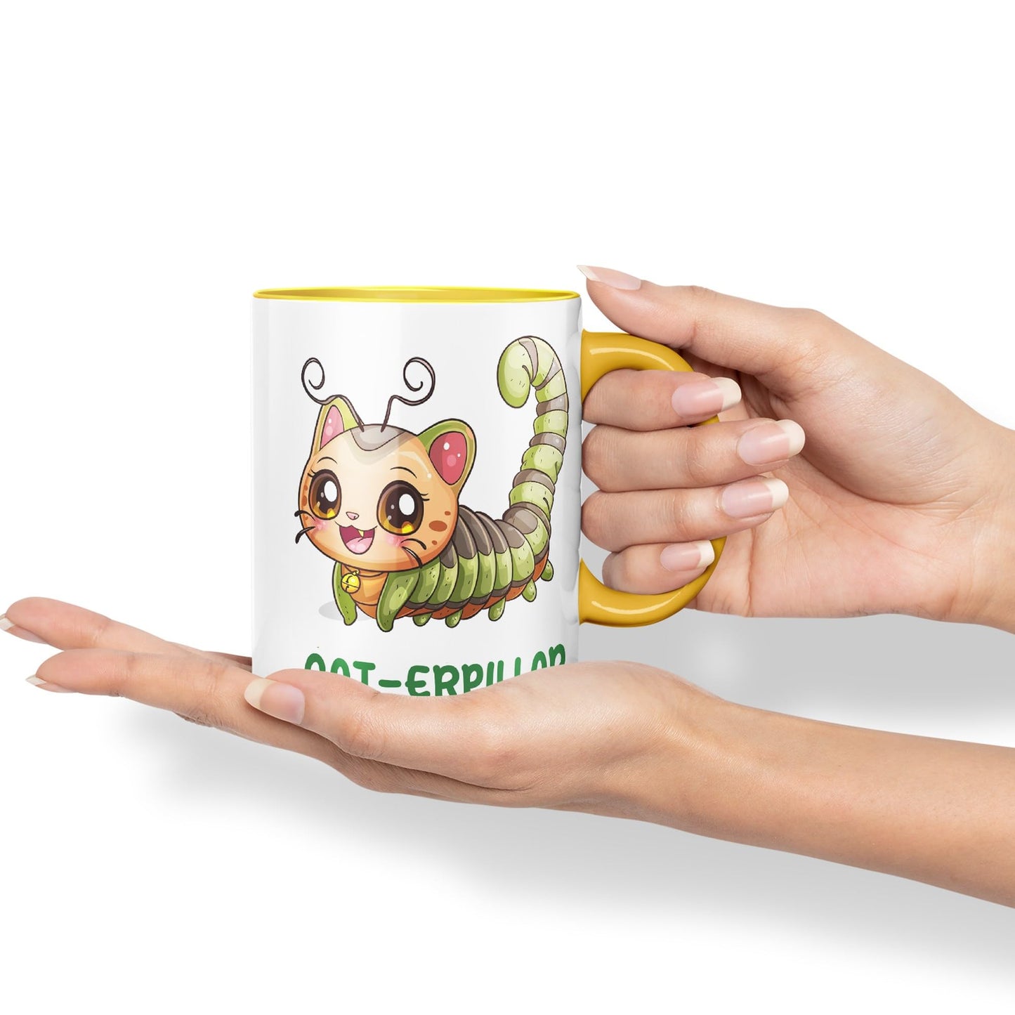 Cat-erpillar cat Kitten Joke sarkasm Sarcastic Ceramic Coloured Mug Cup for Tea Coffee Hot Brew 330ml 11Oz Gift