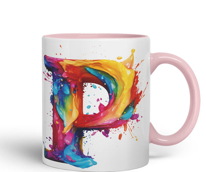 Letter P mug, Alphabet Letter P Monogram watercolour Ceramic Coloured Mug Cup for Tea Coffee Hot brew 330ml 11Oz Gift
