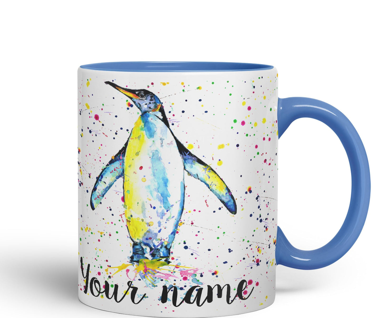 Vixar Personalised with Your Text Penguins Bird Watercolour Art Coloured Ceramic Mug Cup Gift 330ml 11oz Custom Work Office Tea Coffee (O1)