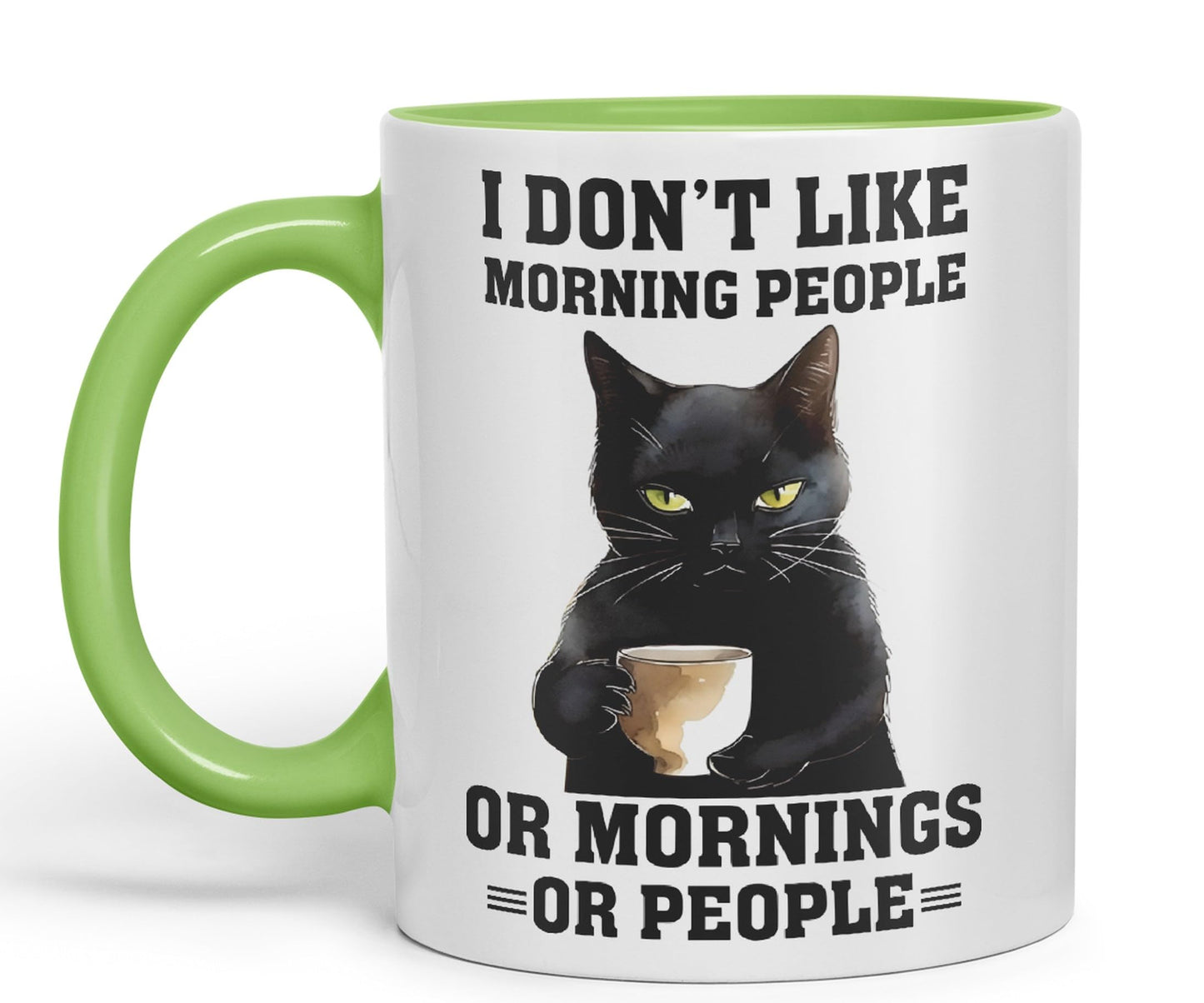 Vixar I Don't Like Mornings People cat Cats Sarcastic Joke Ceramic Coloured Mug Cup for Tea Coffee Hot Brew 330ml 11Oz