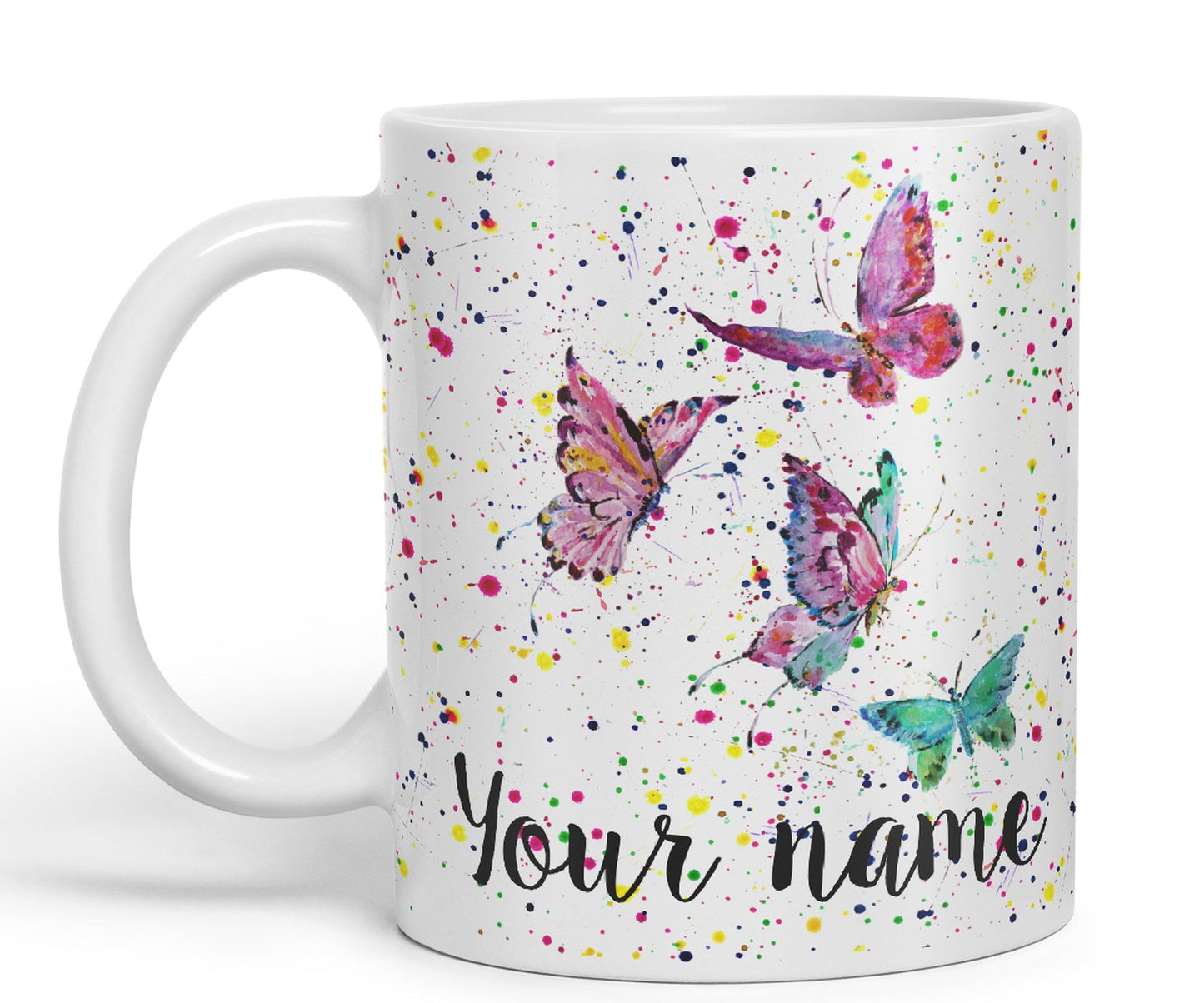 Personalised mug with Your Text name Butterfly animals Watercolour Art Coloured Ceramic Mug Cup Gift 330ml 11oz Custom Work Office Tea Coffee