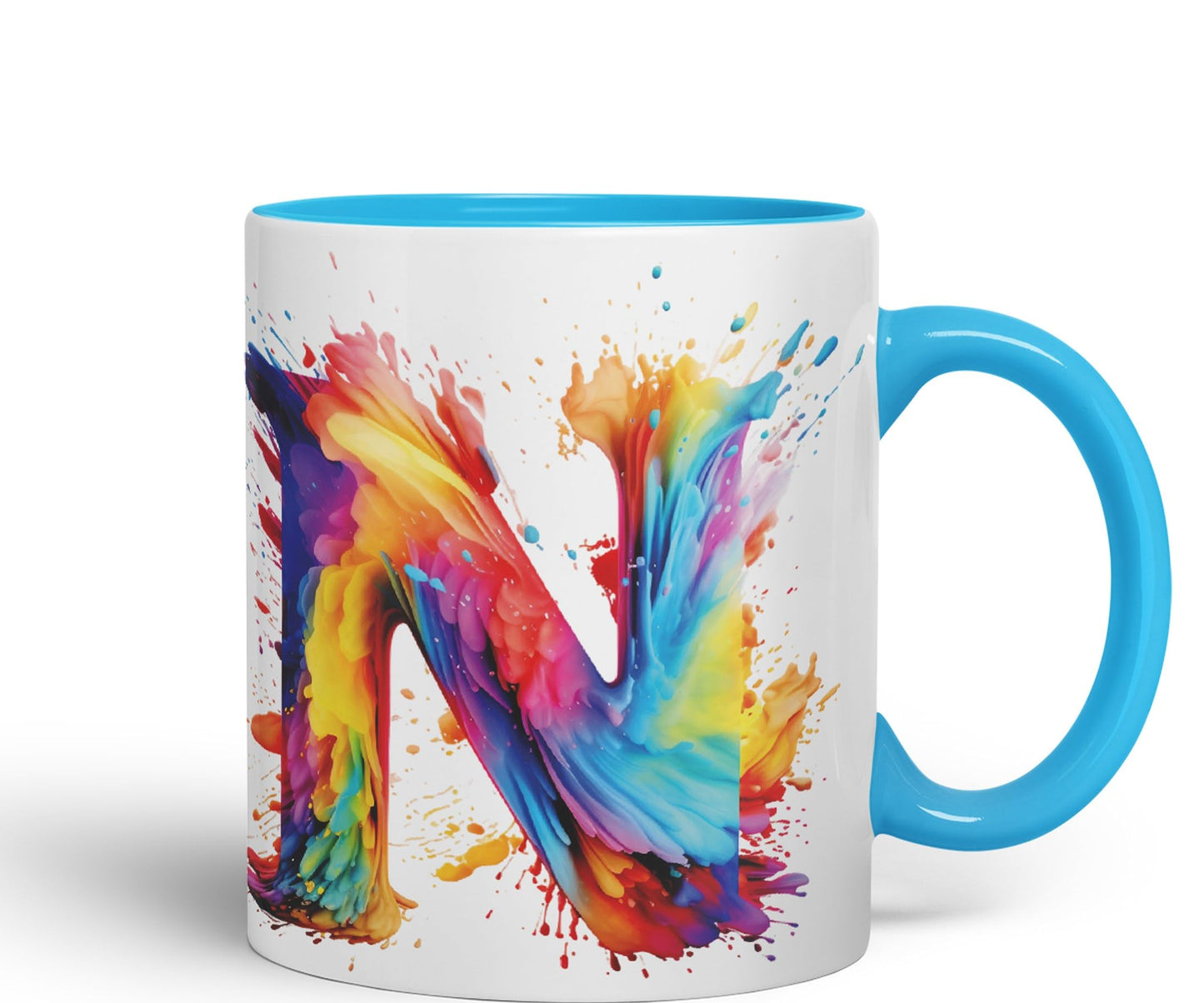 Letter N mug, Alphabet Letter N Monogram watercolour Ceramic Coloured Mug Cup for Tea Coffee Hot brew 330ml 11Oz Gift