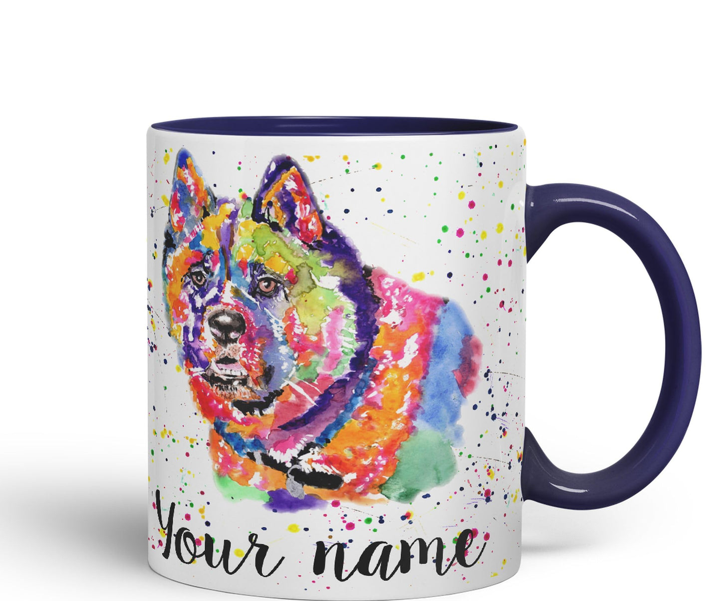 Vixar Personalised with Your Text Akita Dog pet Watercolour Art Coloured Ceramic Mug Cup Gift 330ml 11oz Custom Work Office Tea Coffee