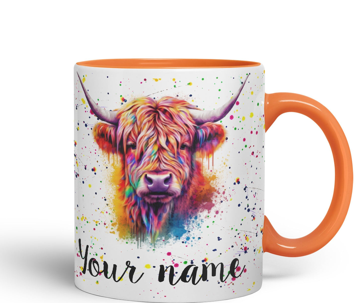 Personalised mug with Your Text name Highland Scottish Cow farm animals Watercolour Art Coloured Ceramic Mug Cup Gift 330ml 11oz Custom Work Office Tea Coffee HC4