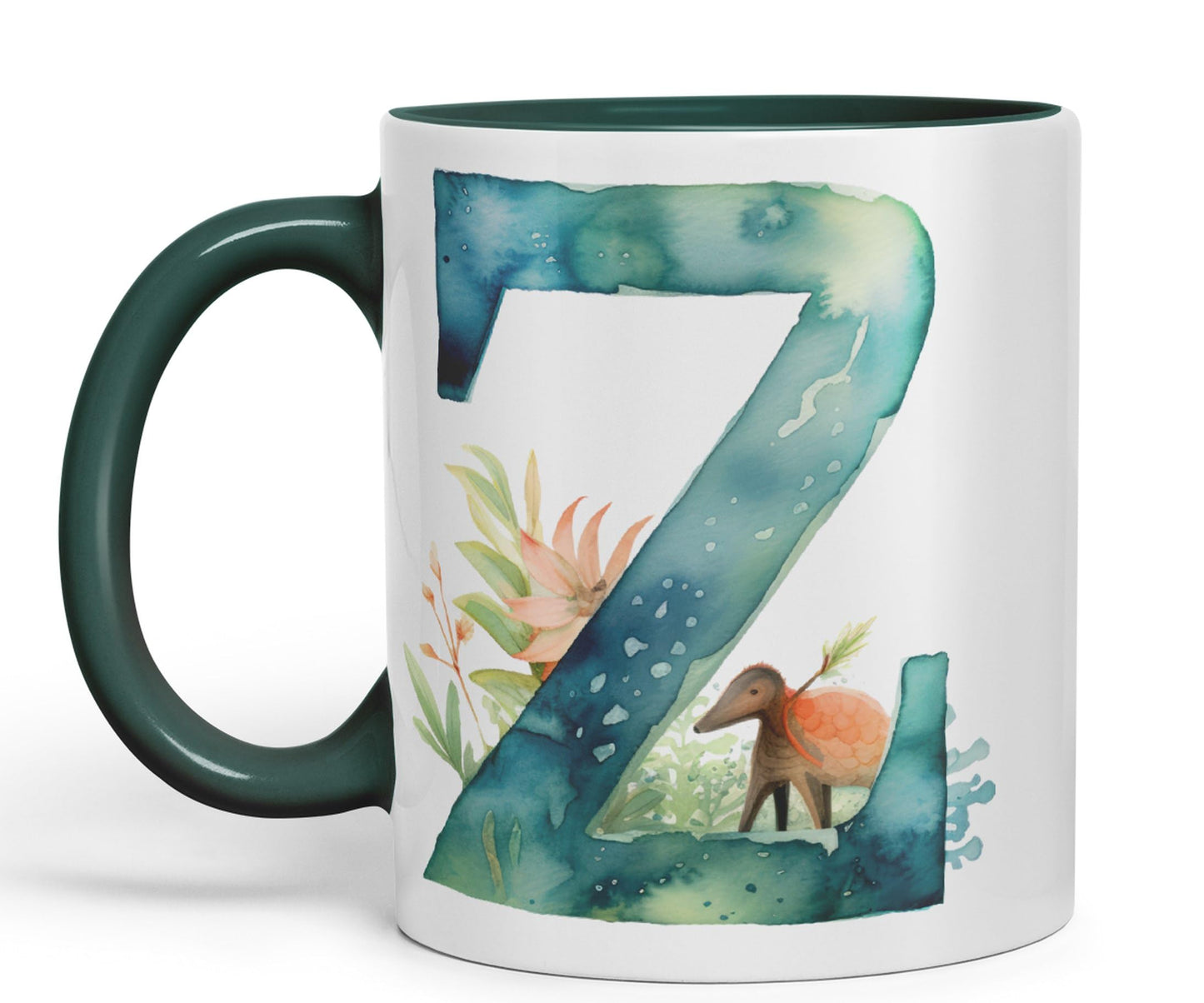 Letter Z mug, Animals Alphabet Letter Z Monogram animal for kids Ceramic Coloured Mug Cup for Tea Coffee Hot brew 330ml 11Oz Gift