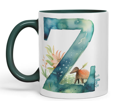 Letter Z mug, Animals Alphabet Letter Z Monogram animal for kids Ceramic Coloured Mug Cup for Tea Coffee Hot brew 330ml 11Oz Gift