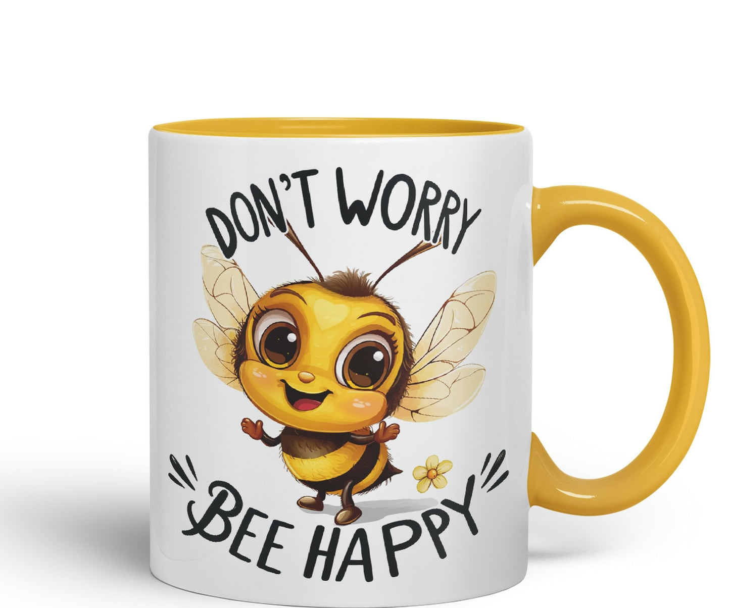 Don’t Worry Bee Happy Bees Joke sarkasm Sarcastic Ceramic Coloured Mug Cup for Tea Coffee Hot Brew 330ml 11Oz Gift