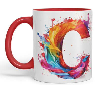 Letter C mug, Alphabet Letter C Monogram watercolour Ceramic Coloured Mug Cup for Tea Coffee Hot brew 330ml 11Oz Gift