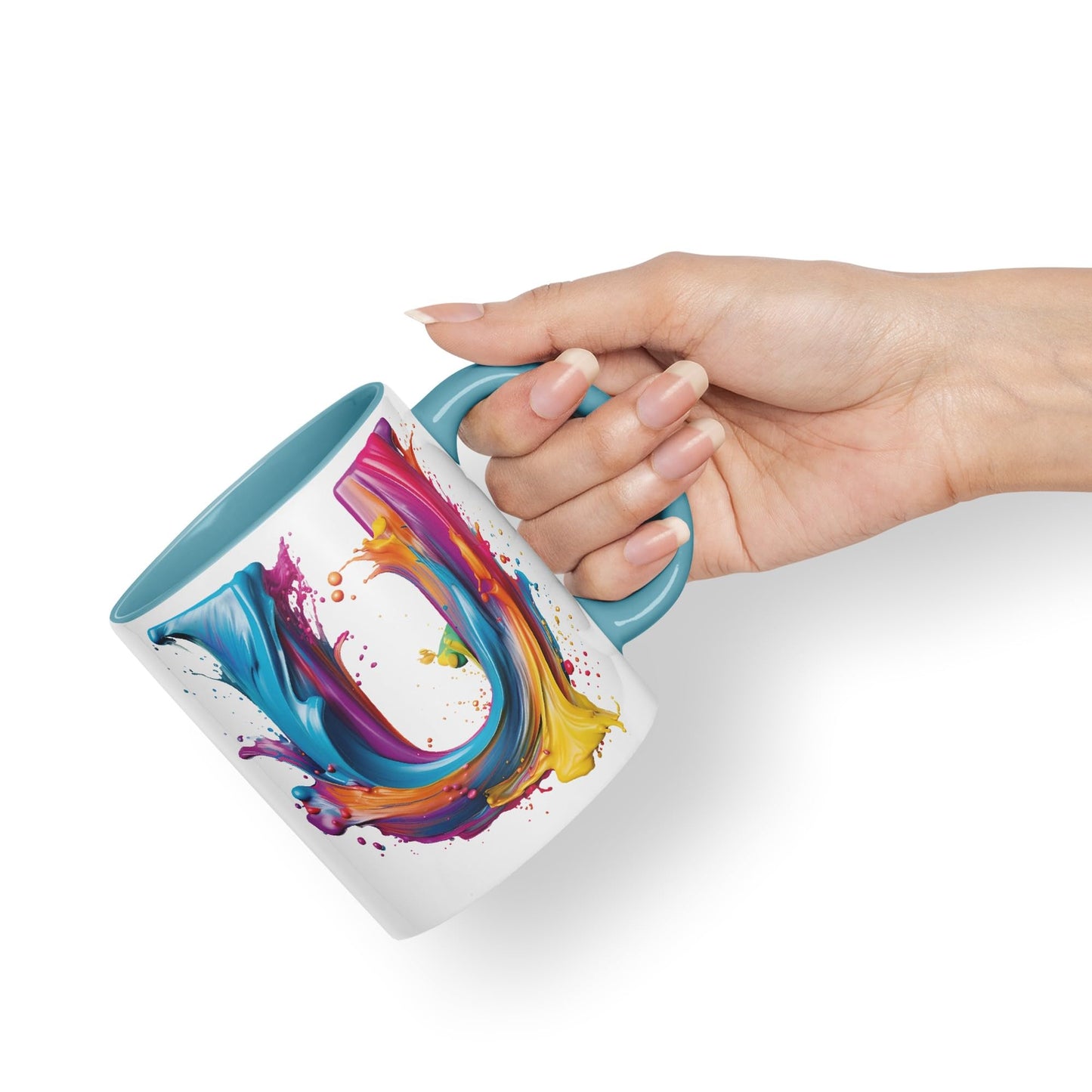 Letter U mug, Alphabet Letter U Monogram watercolour Ceramic Coloured Mug Cup for Tea Coffee Hot brew 330ml 11Oz Gift