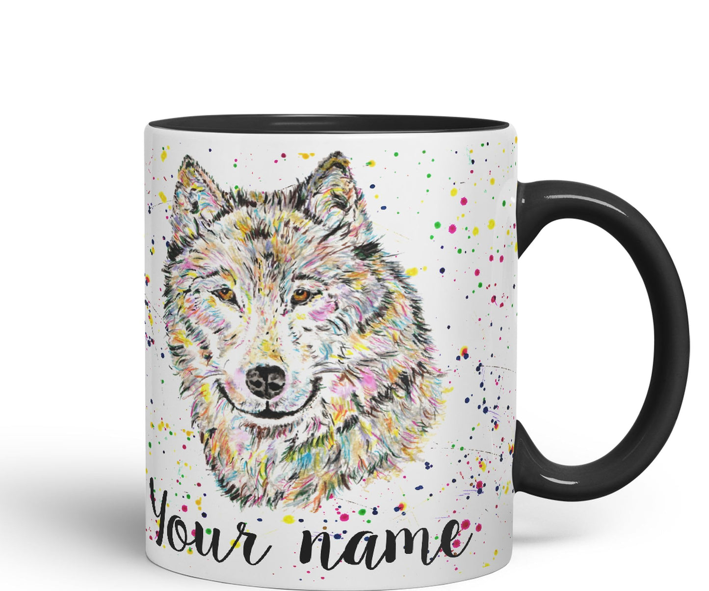 Vixar Personalised with Your Text Wolf Wolves Wildlife Animals Watercolour Art Coloured Ceramic Mug Cup Gift 330ml 11oz Custom Work Office Tea Coffee (O2)