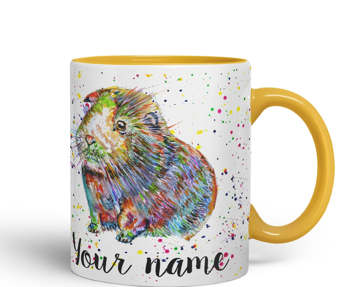 Vixar Personalised with Your Text Guinea Pig Short Haired Pet Watercolour Art Coloured Ceramic Mug Cup Gift 330ml 11oz Custom Work Office Tea Coffee