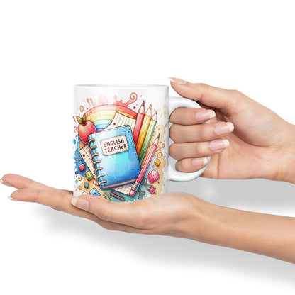 Vixar English Teacher Mug Thank You, End of School Gift Ceramic Coloured Mug Cup for Tea Coffee Hot Brew 330ml 11Oz Gift