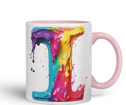 Letter I mug, Alphabet Letter I Monogram watercolour Ceramic Coloured Mug Cup for Tea Coffee Hot brew 330ml 11Oz Gift