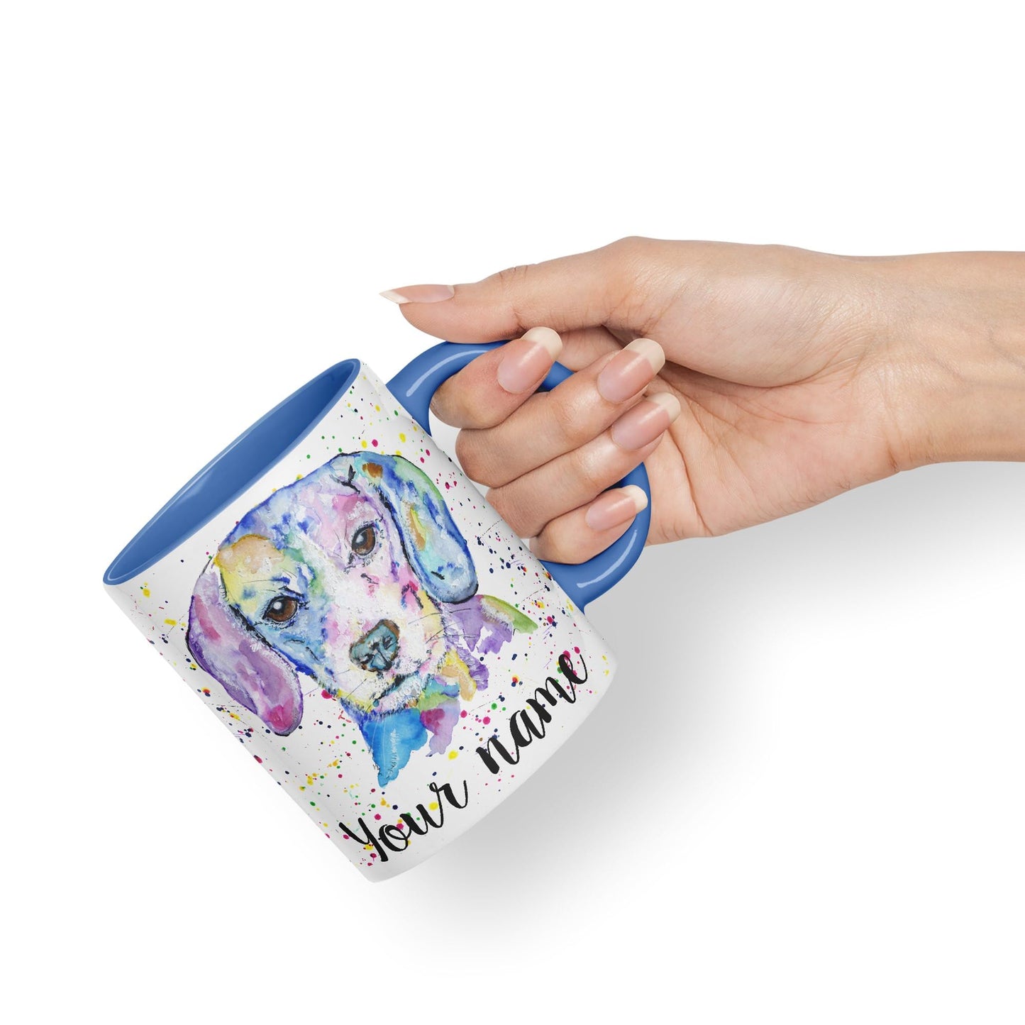 Vixar Personalised with Your Text Beagle Hound hounting Dog Pet Watercolour Art Coloured Ceramic Mug Cup Gift 330ml 11oz Custom Work Office Tea Coffee