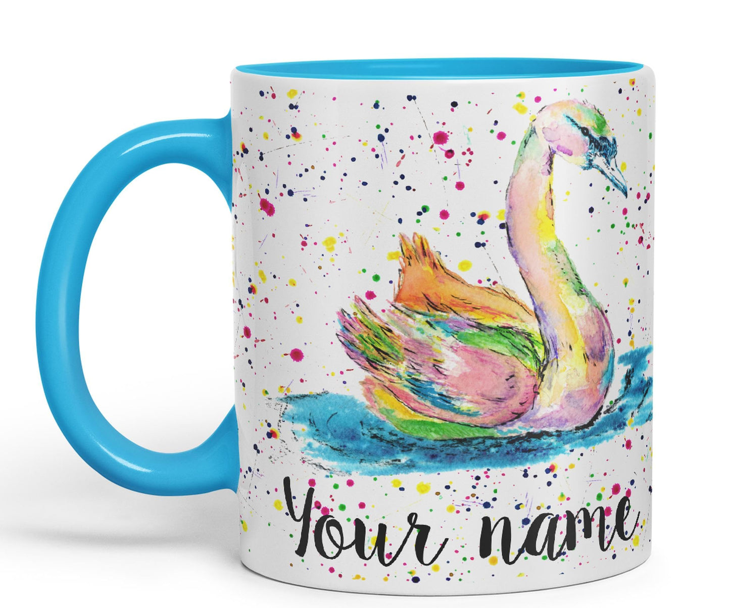 Vixar Personalised with Your Text Swan Bird Animals Watercolour Art Coloured Ceramic Mug Cup Gift 330ml 11oz Custom Work Office Tea Coffee (O2)