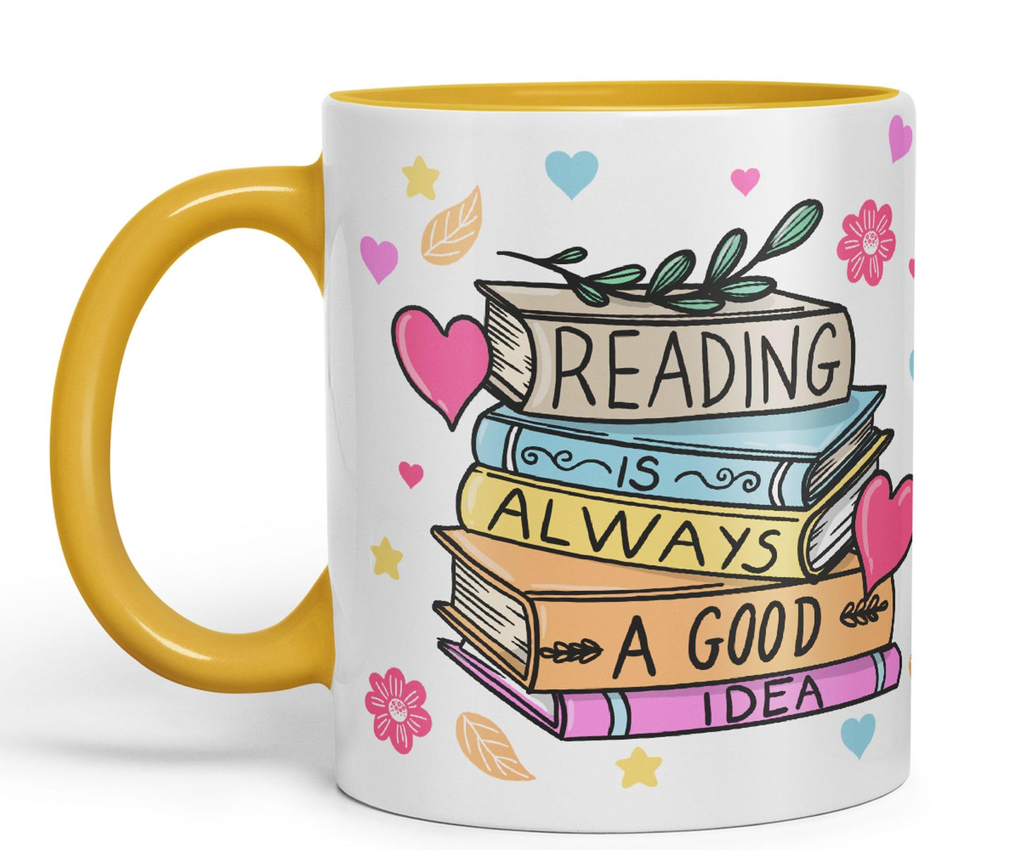 Vixar Reading is Always a Good Idea Book Reader Gift Presents Coloured Ceramic Mug Cup Gift 330ml 11oz Work Office Tea Coffee