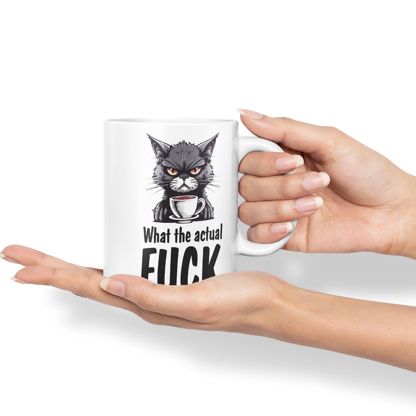 What The Actual F… Cat Kitten Joke sarkasm Sarcastic Ceramic Coloured Mug Cup for Tea Coffee Hot Brew 330ml 11Oz Gift