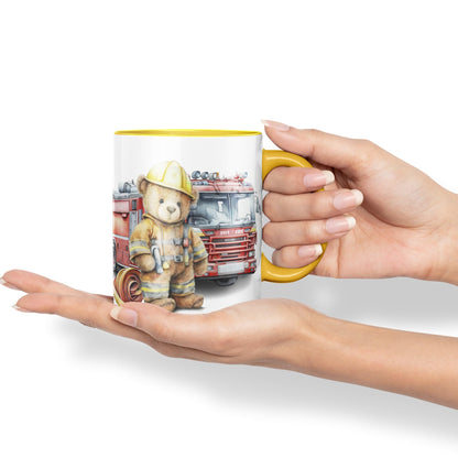 Vixar Teddy Bear Firefighter Firemen Themed Ceramic Mug Coloured Mug Cup Gift Birthday Work Office Tea Coffee
