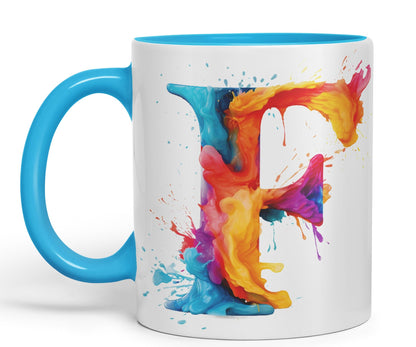 Letter F mug, Alphabet Letter F Monogram watercolour Ceramic Coloured Mug Cup for Tea Coffee Hot brew 330ml 11Oz Gift