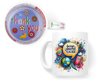 Vixar Foreign Language Teacher Teacher Mug Thank You, End of School Gift Ceramic Coloured Mug Cup for Tea Coffee Hot Brew 330ml 11Oz Gift
