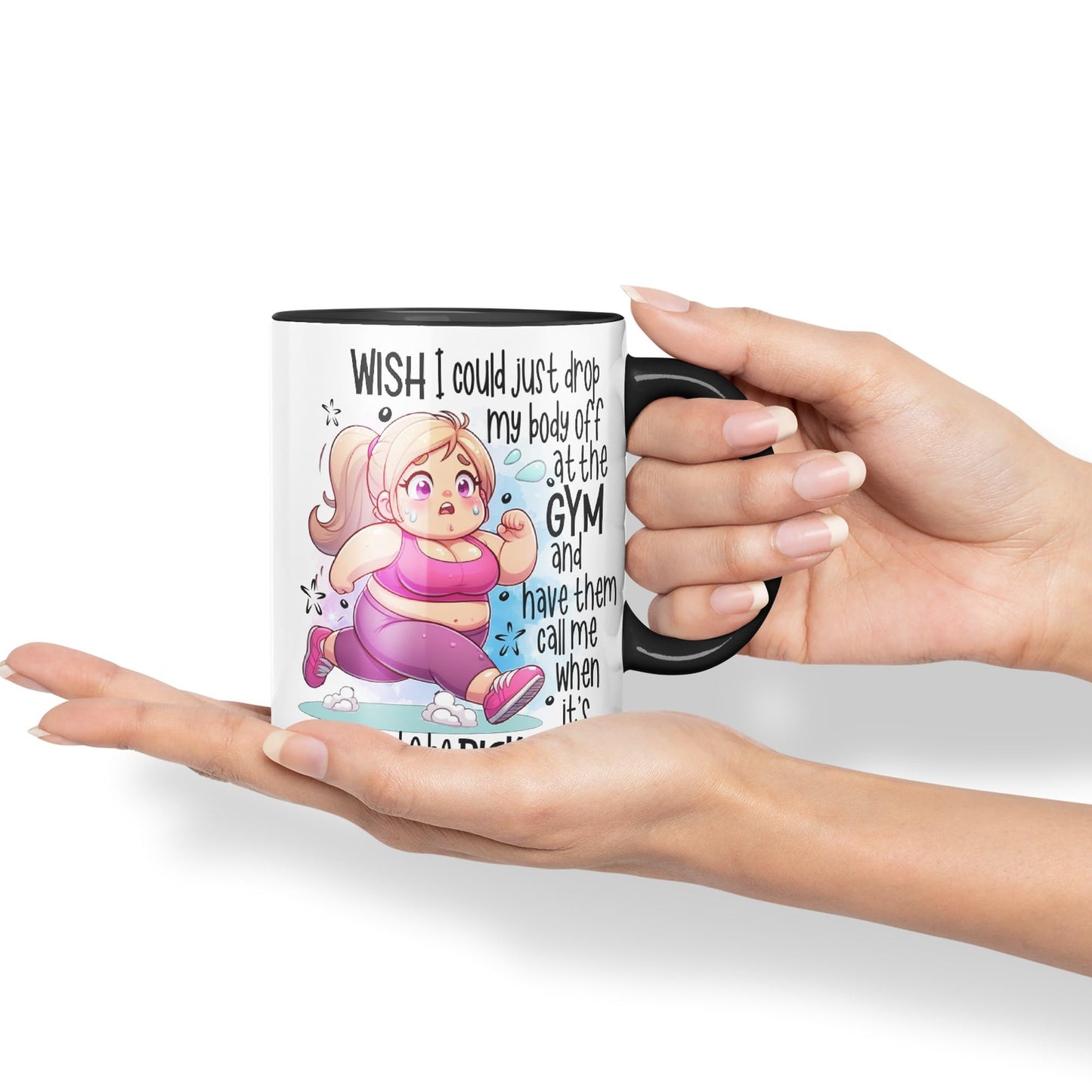 Wish I Could just Drop My Body Off at The Gym and Have Them Call me..., Joke sarkasm Sarcastic Ceramic Coloured Mug Cup for Tea Coffee Hot Brew 330ml 11Oz Gift