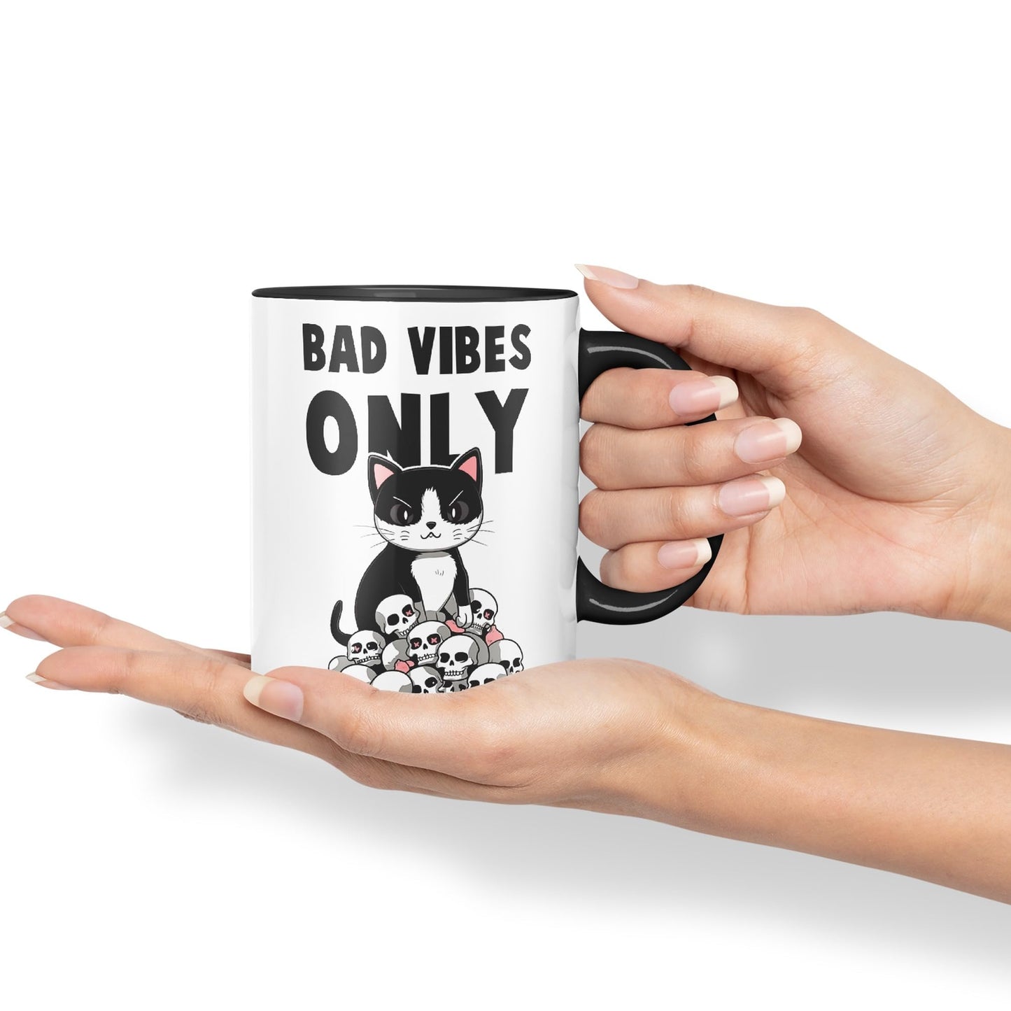 Bad Vibes Cats Sarcastic Joke Ceramic Coloured Mug Cup for Tea Coffee Hot Brew 330ml 11oz