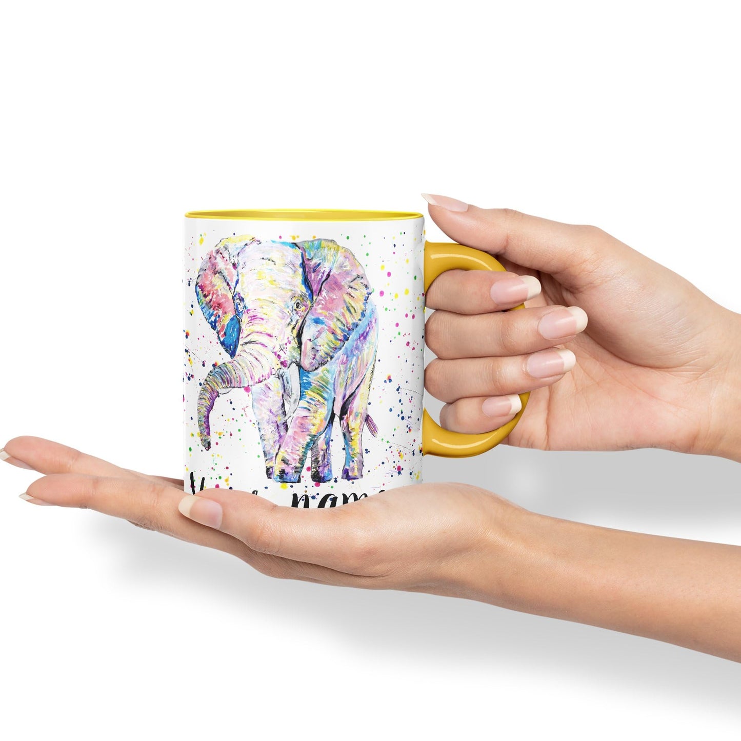 Vixar Personalised with Your Text Elephant Forward Facing Wild Animals Watercolour Art Coloured Ceramic Mug Cup Gift 330ml 11oz Custom Work Office Tea Coffee