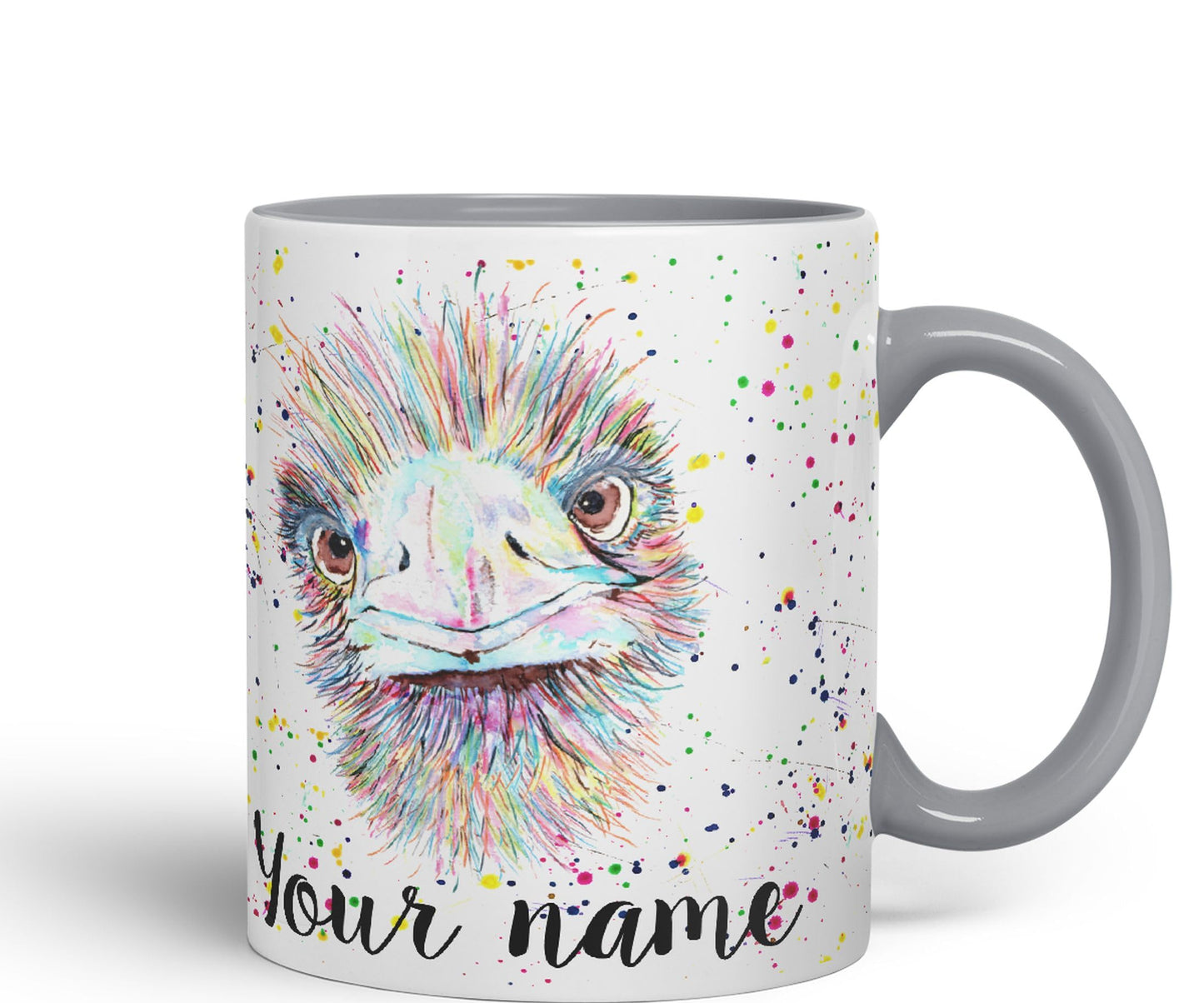 Vixar Personalised with Your Text Emu Bird Animals Watercolour Art Coloured Ceramic Mug Cup Gift 330ml 11oz Custom Work Office Tea Coffee