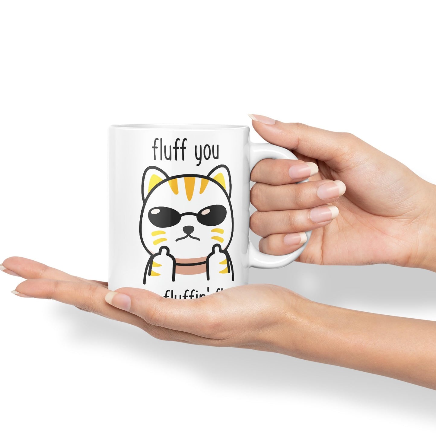 Vixar Fluff You Cat Joke Adult Ceramic Mug Coloured Mug Cup Gift Tea Coffee Christmas Office Home