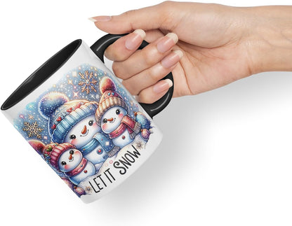 Vixar Let It Snow Cute Snowman Family Coloured Mug Cup Christmas Winter Gift 11oz (Black)