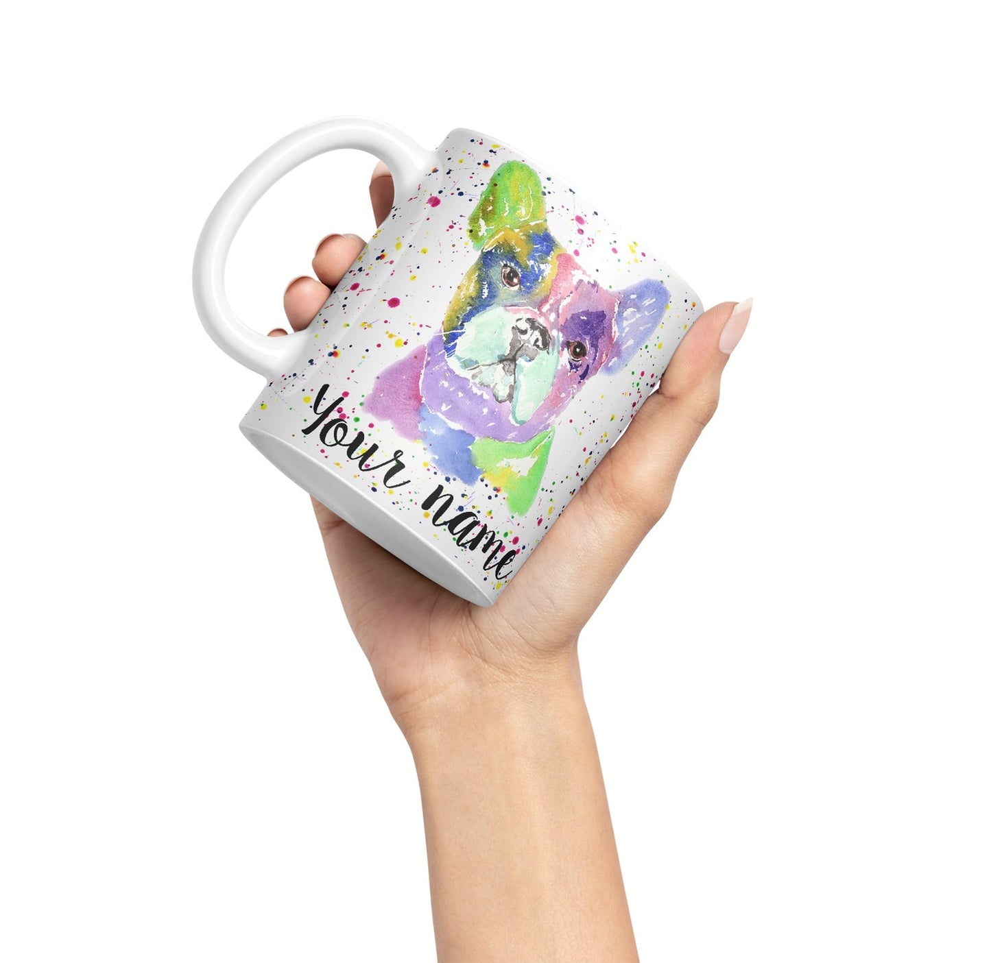 Vixar Personalised with Your Text French Bulldog Frenchie Dog Pet Animals Watercolour Art Coloured Ceramic Mug Cup Gift 330ml 11oz Custom Work Office Tea Coffee