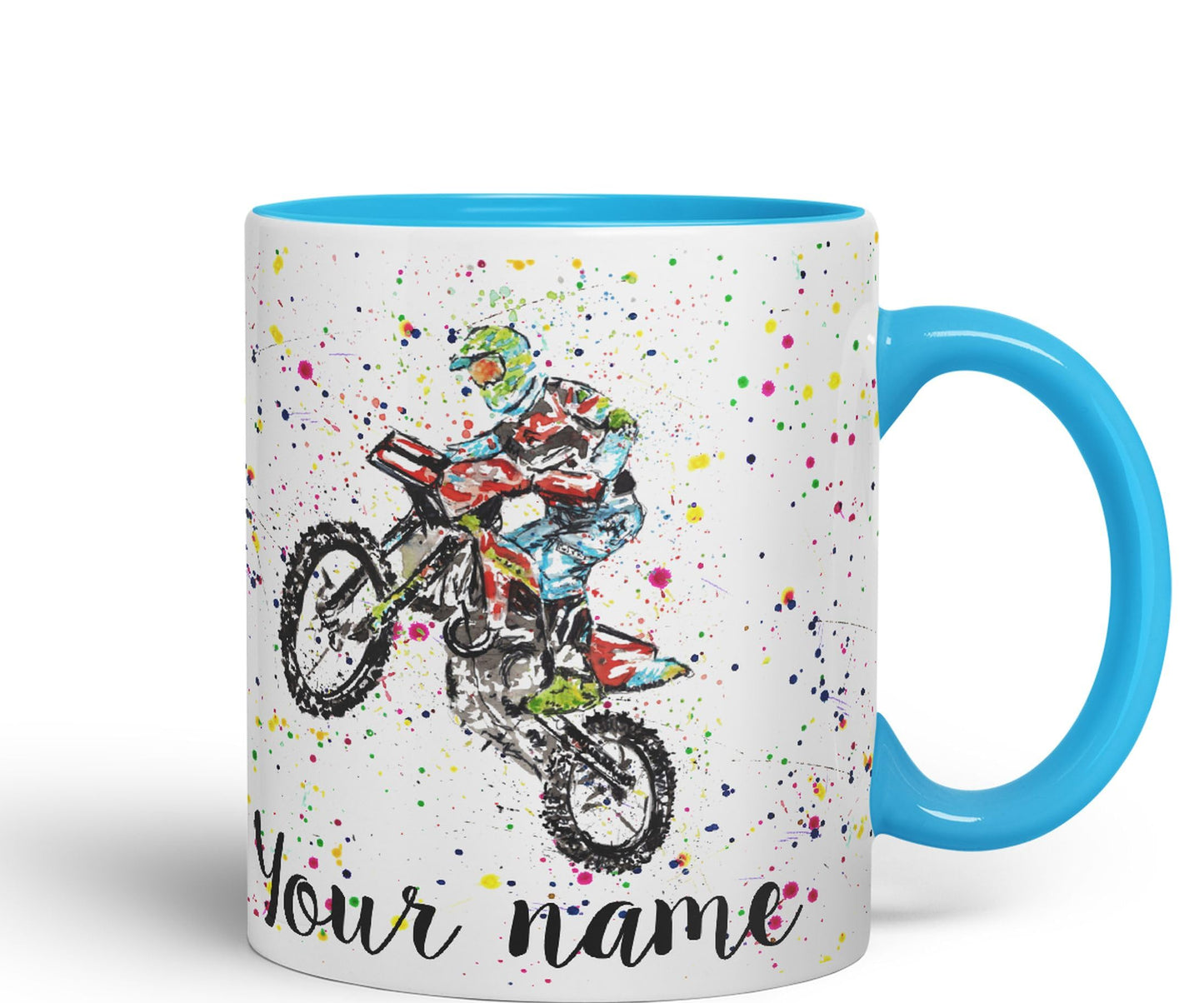 Vixar Personalised with Your Text Motocross Motorbike Motocycle Watercolour Art Coloured Ceramic Mug Cup Gift 330ml 11oz Custom Work Office Tea Coffee