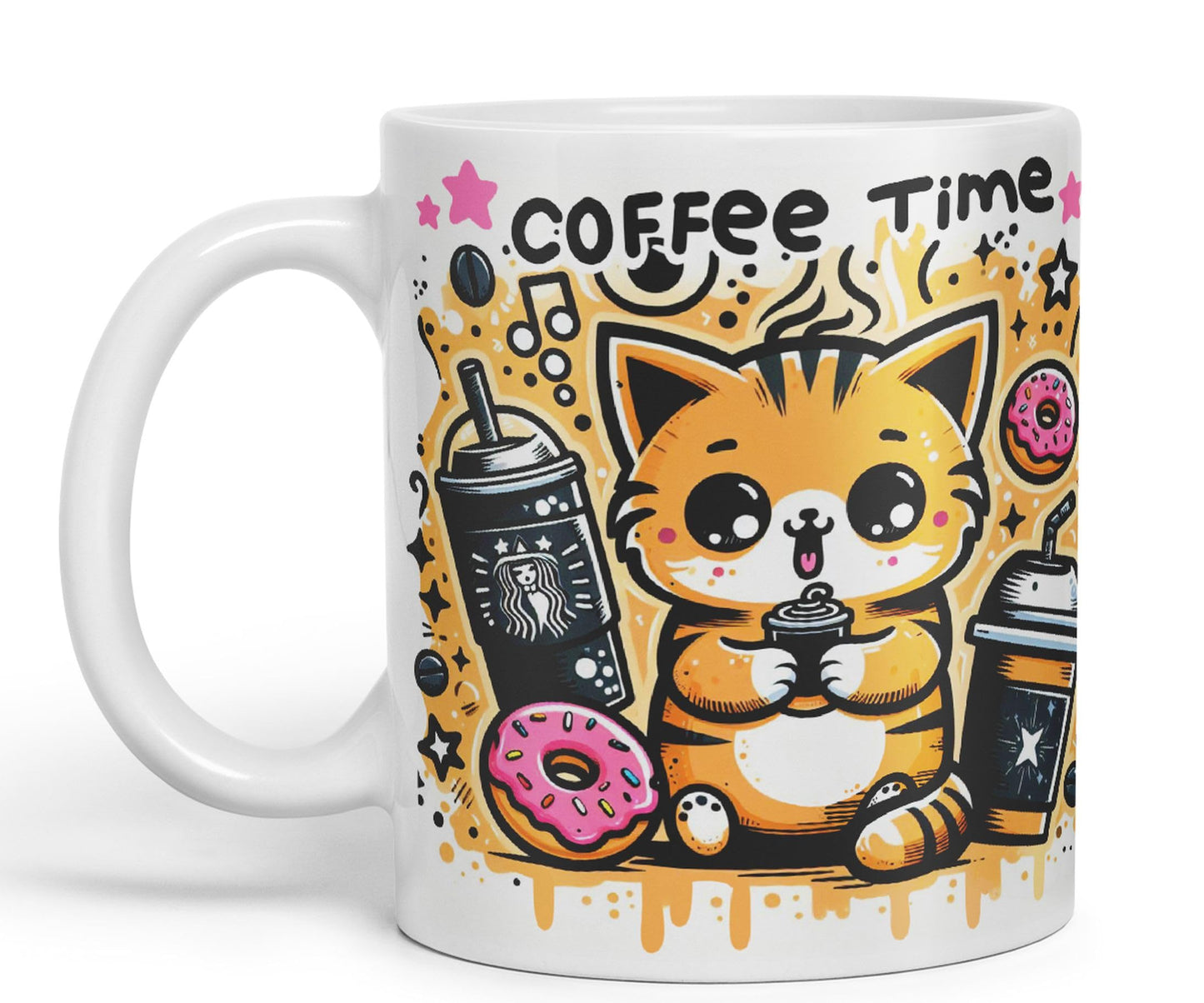 Coffee Time cat Kitten Joke sarkasm Sarcastic Ceramic Coloured Mug Cup for Tea Coffee Hot Brew 330ml 11Oz Gift V1Y