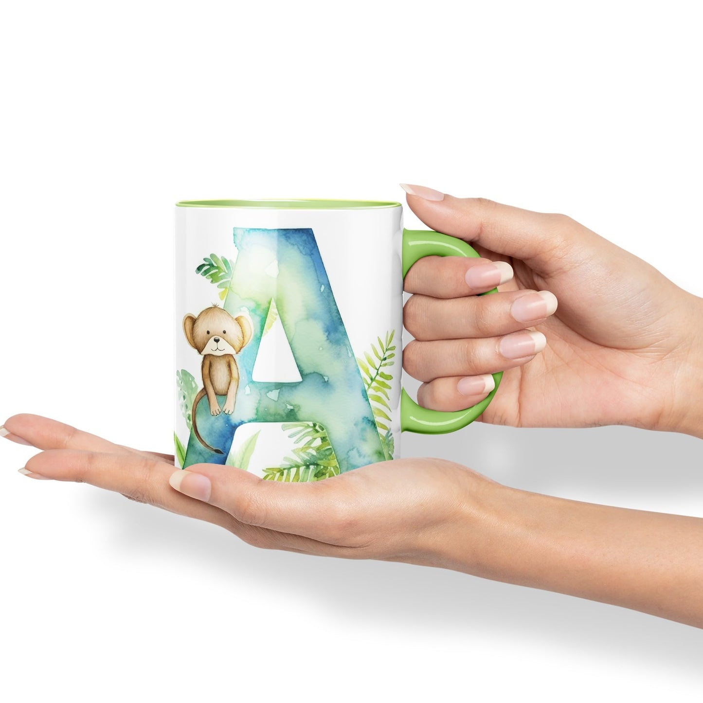 Letter A mug, Animals Alphabet Letter A Monogram animal for kids Ceramic Coloured Mug Cup for Tea Coffee Hot brew 330ml 11Oz Gift
