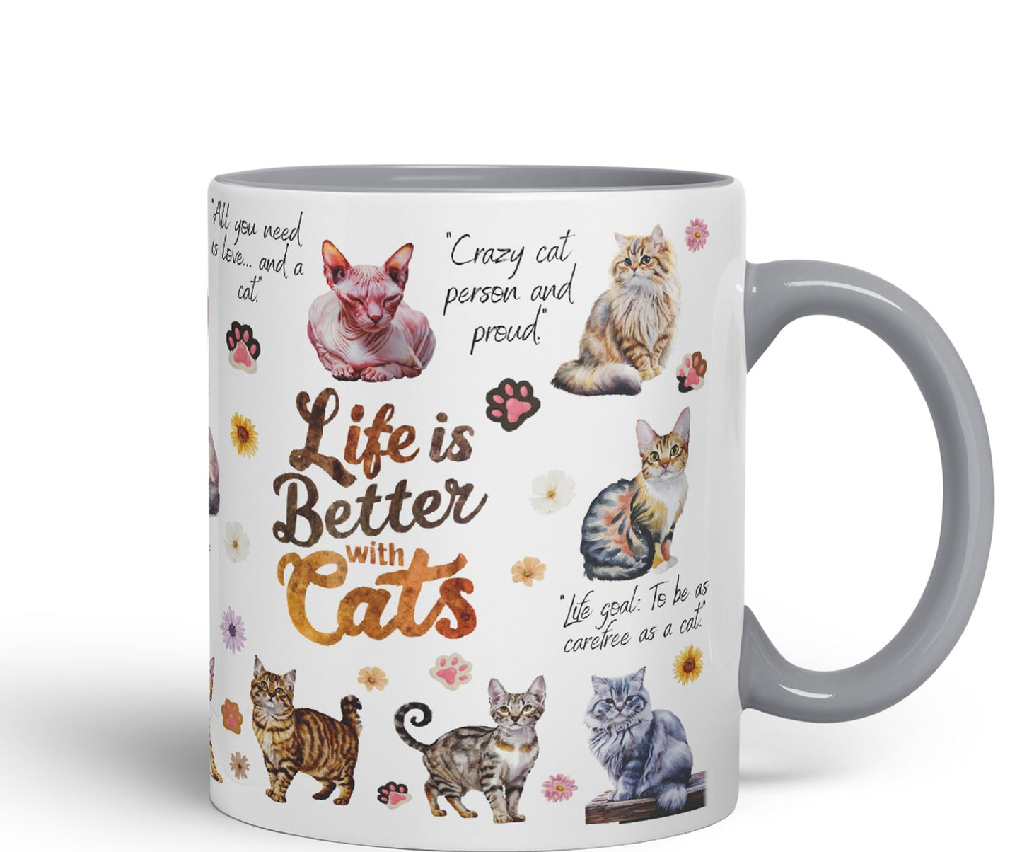 Life is better with Cats joke pets kittten Ceramic Coloured Mug Cup for Tea Coffee Hot brew 330ml 11Oz Gift