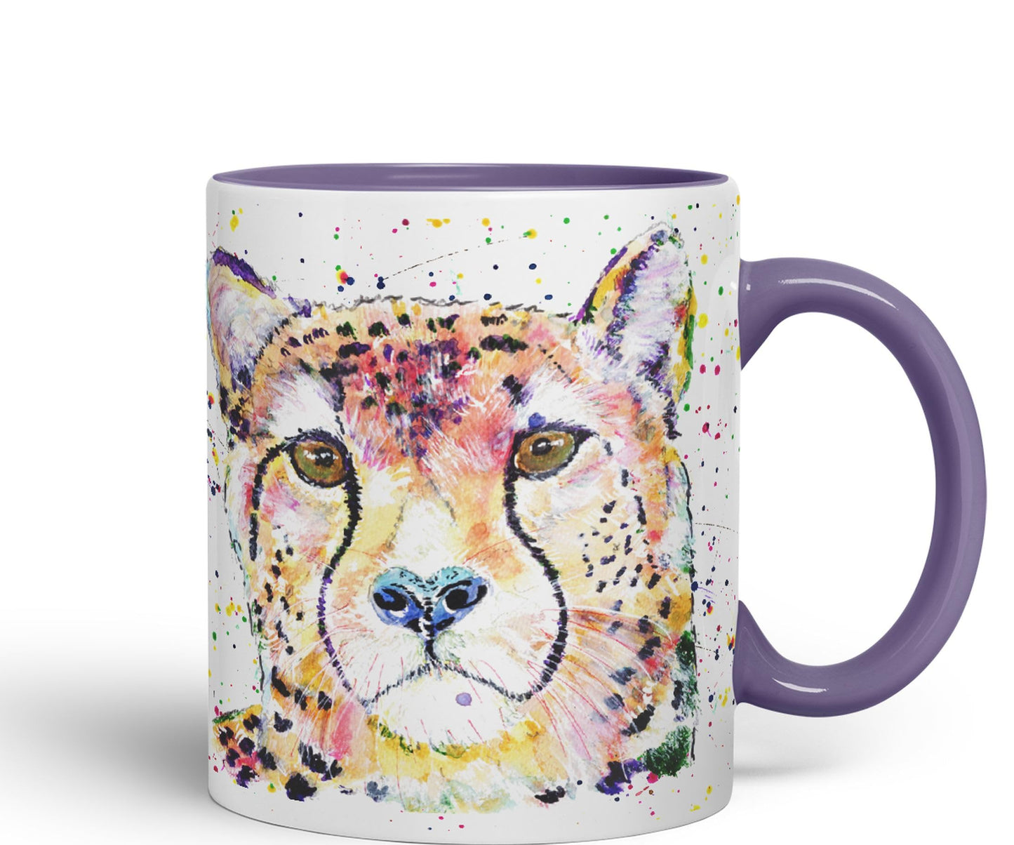 Cheatah Big Cat Safari animals Watercolour Ceramic Coloured Mug Cup for Tea Coffee Hot brew 330ml 11Oz Gift
