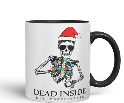 Dead Inside but Coffeinated Christmas Skull Sarcastic Joke Ceramic Coloured Mug Cup for Tea Coffee Hot Brew 330ml 11Oz