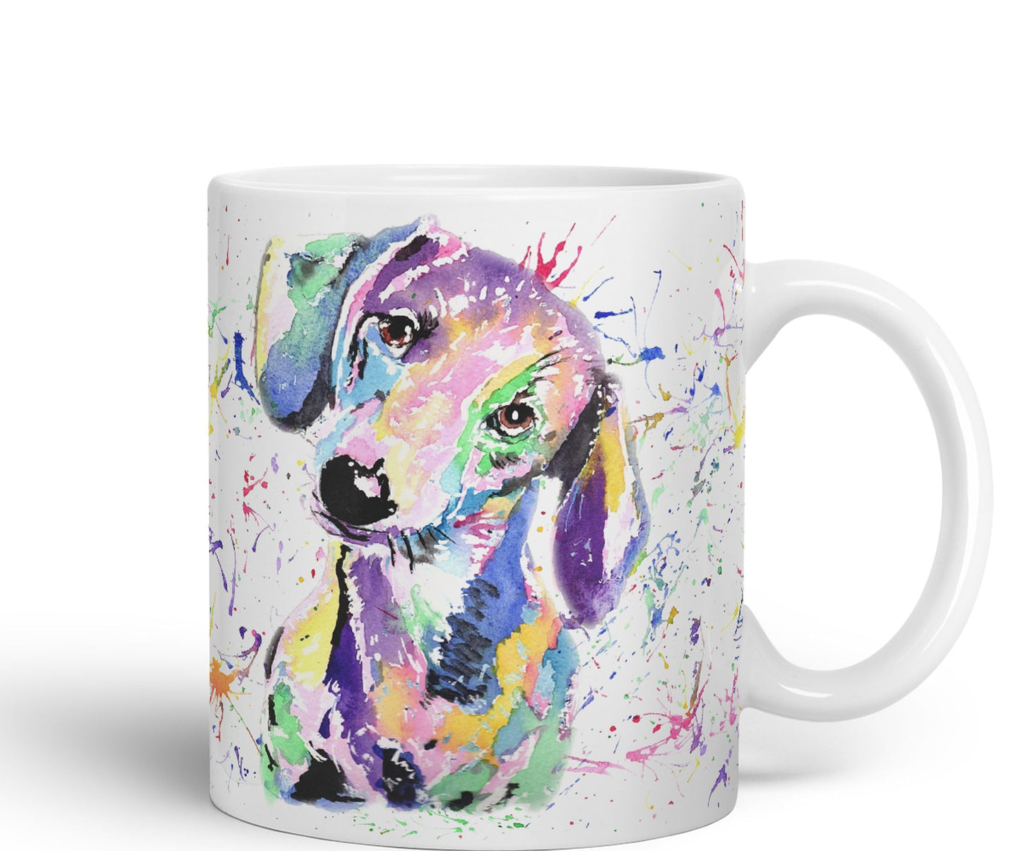 Vixar Dachshund Dog Sausage Wiener Badger Pet Watercolour Rainbow Art Ceramic 330 ml Coloured Mug Cup Gift Birthday Work Office Christmas Tea Coffee