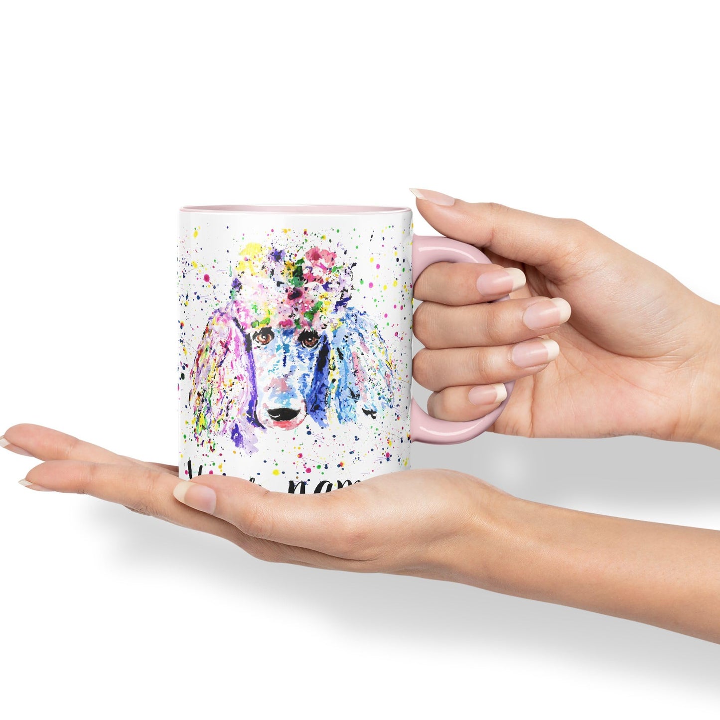 Vixar Personalised with Your Text Poodle Bridge Dog Pet Animals Watercolour Art Coloured Ceramic Mug Cup Gift 330ml 11oz Custom Work Office Tea Coffee