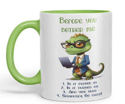 Before You Bother me Crocodile Joke sarkasm Sarcastic Ceramic Coloured Mug Cup for Tea Coffee Hot Brew 330ml 11Oz Gift