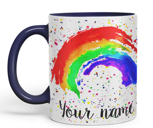 Vixar Personalised with Your Text Rainbow Watercolour Art Coloured Ceramic Mug Cup Gift 330ml 11oz Custom Work Office Tea Coffee (O1)