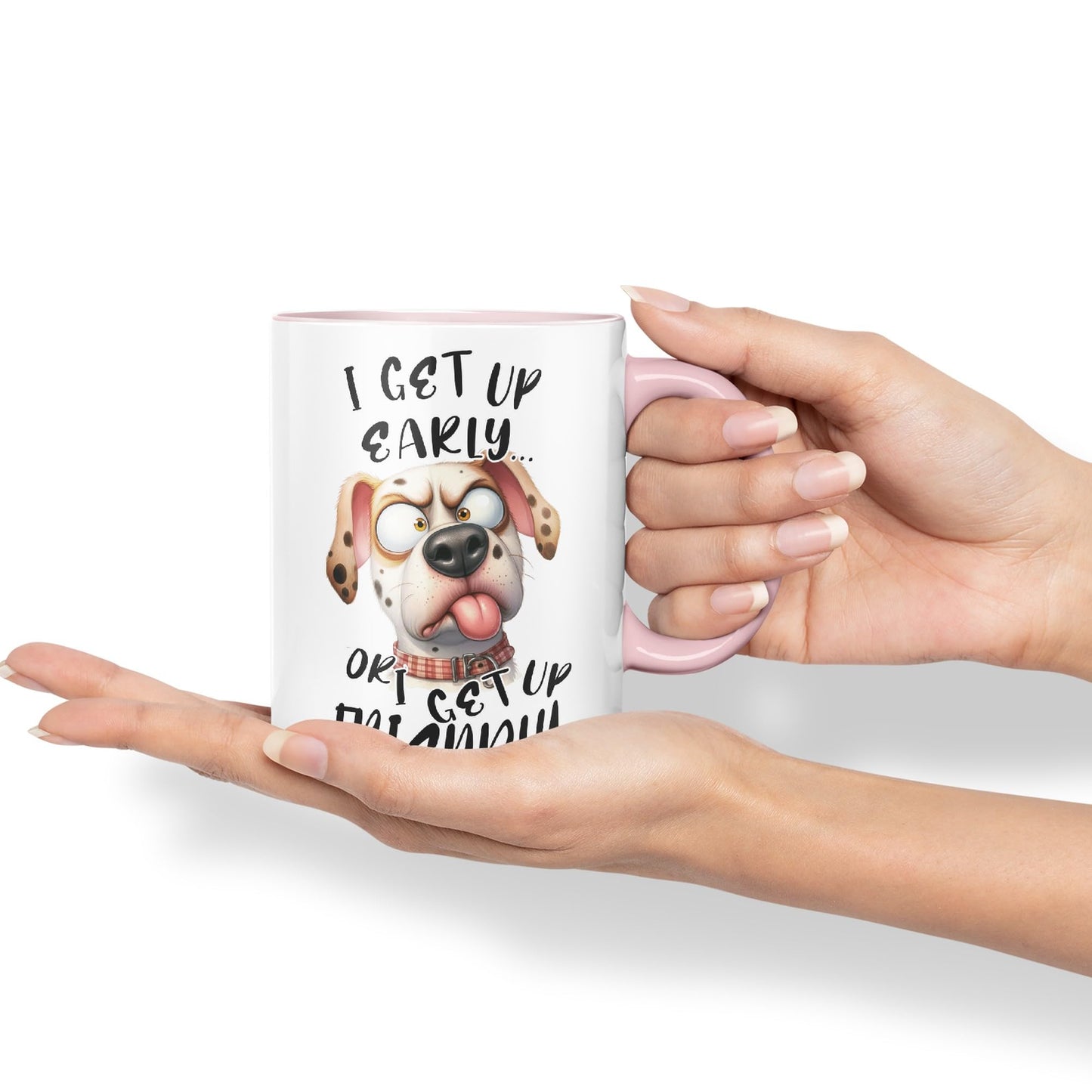 I get up Early, or I get up Friendly,Dog Joke sarkasm Sarcastic Ceramic Coloured Mug Cup for Tea Coffee Hot Brew 330ml 11Oz Gift