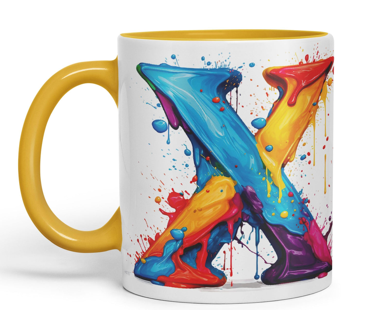 Letter X mug, Alphabet Letter X Monogram watercolour Ceramic Coloured Mug Cup for Tea Coffee Hot brew 330ml 11Oz Gift