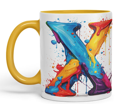 Letter X mug, Alphabet Letter X Monogram watercolour Ceramic Coloured Mug Cup for Tea Coffee Hot brew 330ml 11Oz Gift