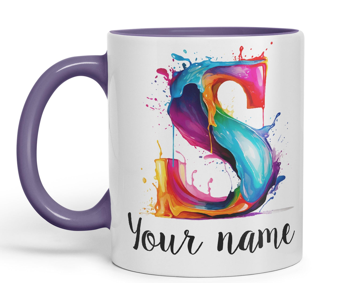 Personalised Letter S mug, Alphabet cusomized custom Letter S Monogram watercolour Ceramic Coloured Mug Cup for Tea Coffee Hot brew 330ml 11Oz Gift