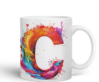 Letter C mug, Alphabet Letter C Monogram watercolour Ceramic Coloured Mug Cup for Tea Coffee Hot brew 330ml 11Oz Gift